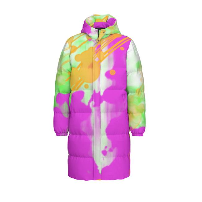 Preview: Warme Wintermantel mit Hundemotiv Angel– Popart Hundemotiv, 90% Daunen, 10% Federn, bunt, stylisch, AmStaff, Staff, Staffordshire, Pitbull, Pit, Soka, Größe XS- 4XL